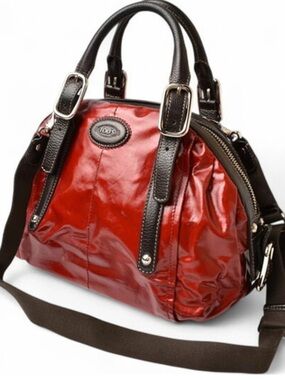 TOD'S Patent Satchel with Strap - Vintage Needs Relining - Red/Dark Brown